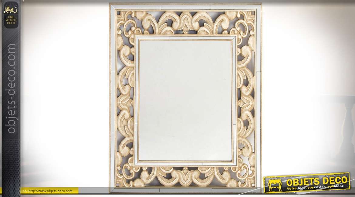Miroir baroque et chic finition bois doré et miroir 82 cm