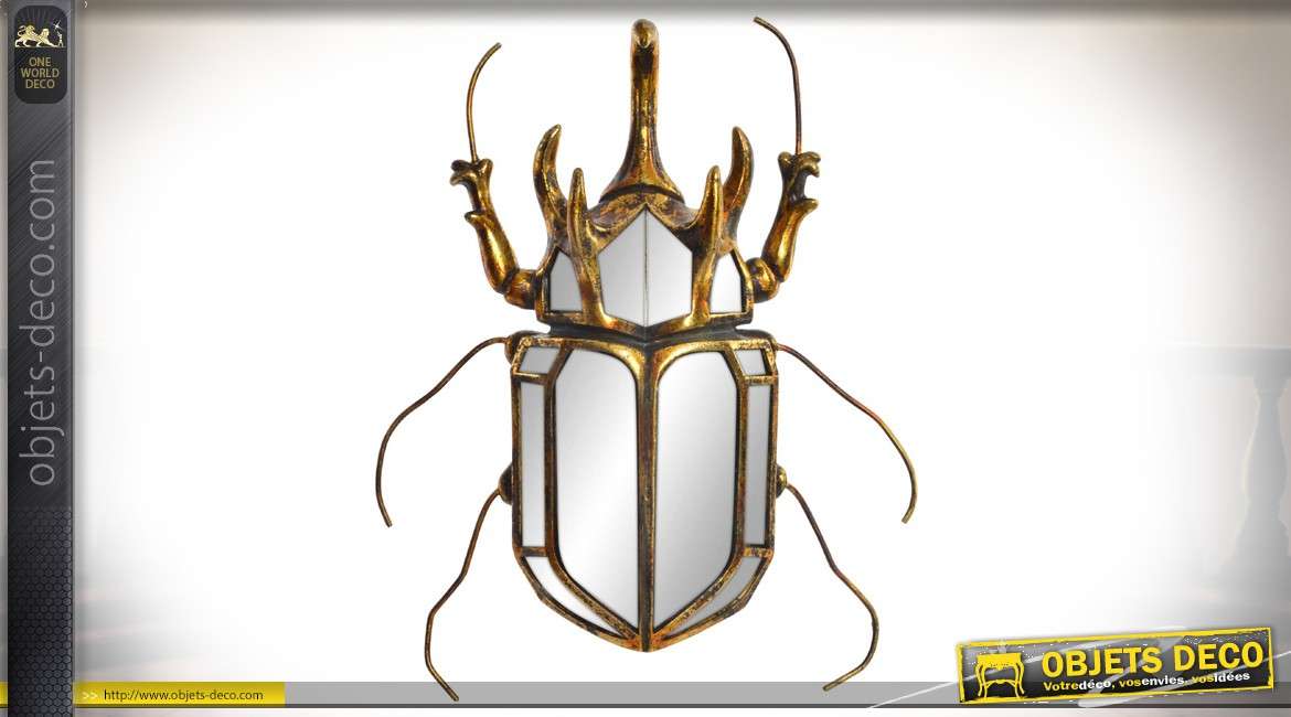 Miroir mural 32 cm en forme de scarabée doré