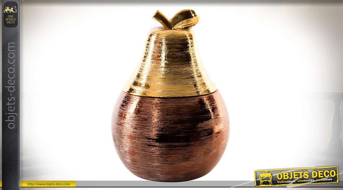 Grande décoration céramique forme poire finition cuivrée et dorée 28,3 cm
