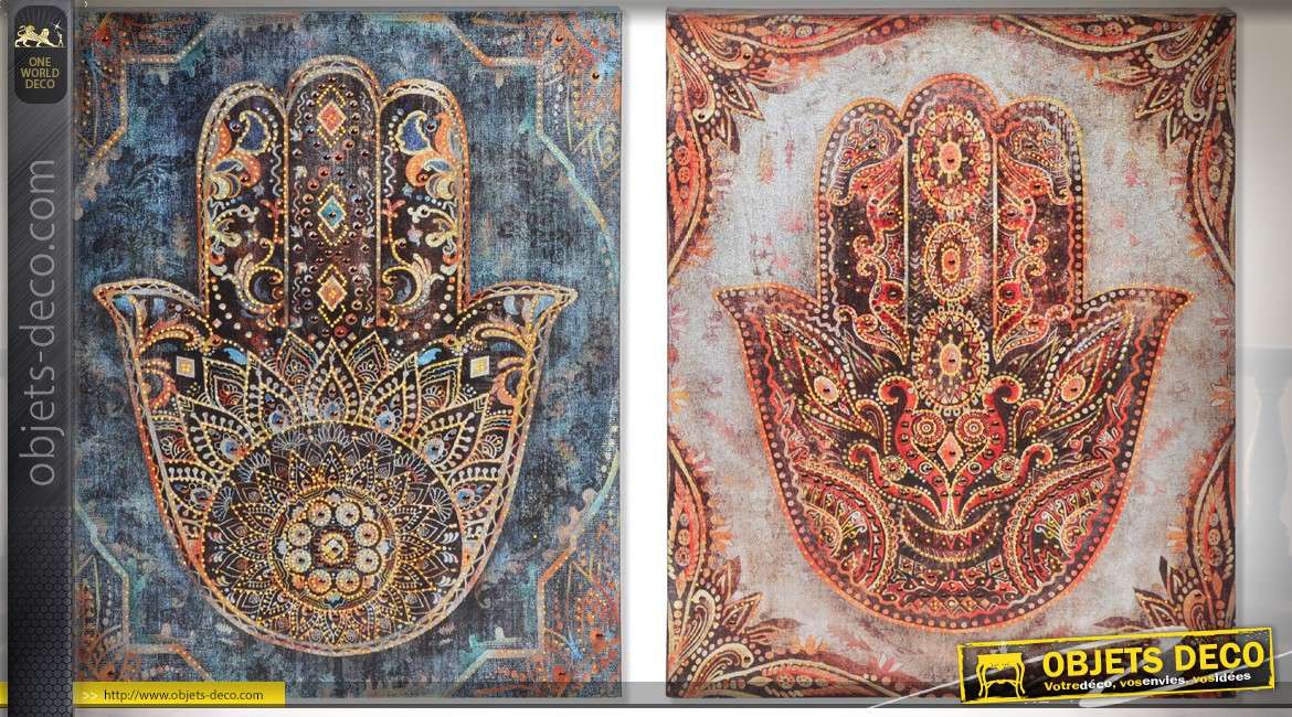 Duo de tableaux sur toile esprit esotérique mains ornementées 50 x 40 cm