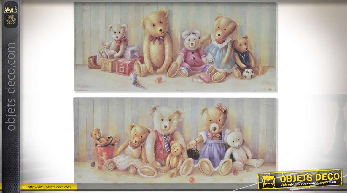 Duo de tableaux sur toile 70 x 30 motifs ours en peluche