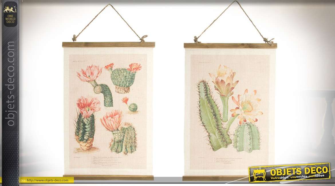 Série de 2 illustrations sur toiles suspendues thème plantes grasses et cactus 60 cm