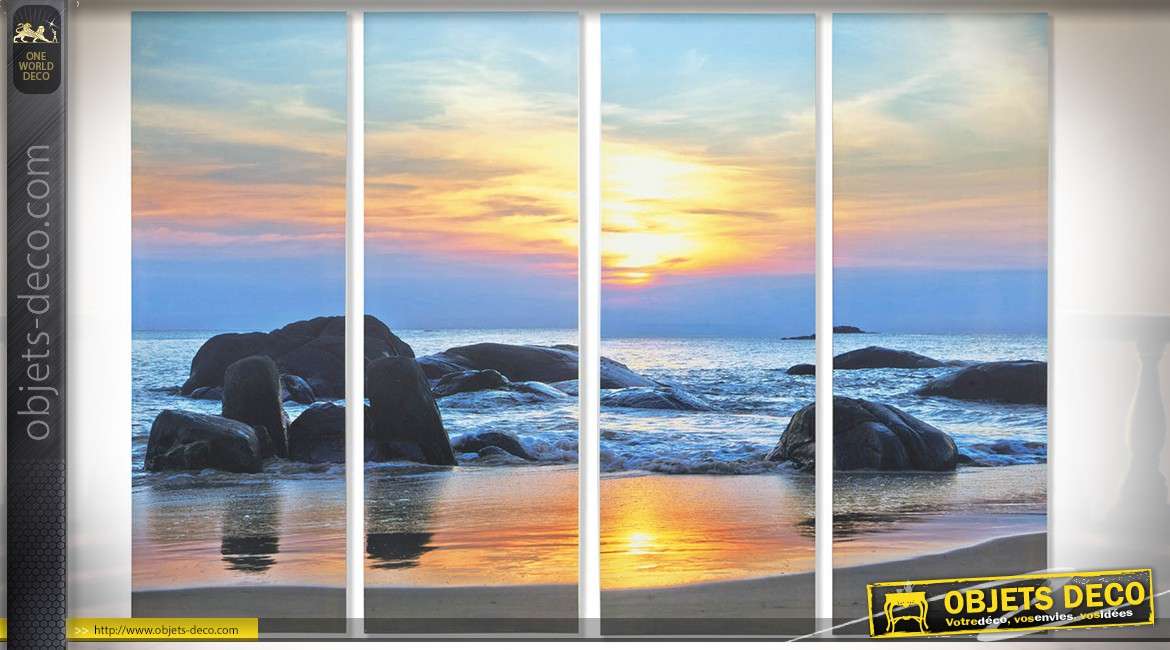 Tableau en quadriptyque bord de mer et coucher de soleil 90 x 30 (x4)