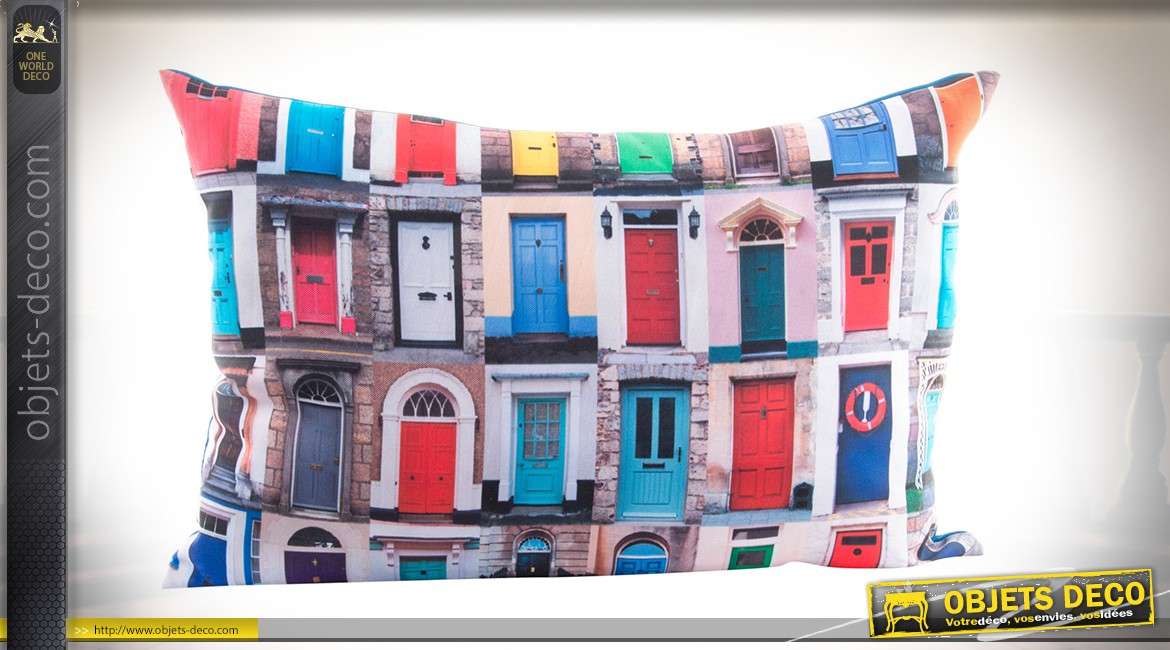 Coussin 60 x 40 à motifs de portes d'entrées de ville, sur tissu polyester