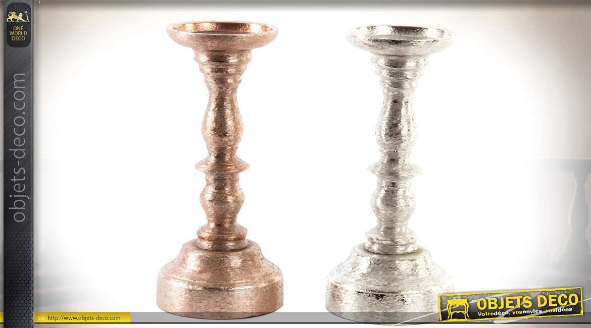 Duo de chandeliers en aluminium argenté et cuivré 22 cm