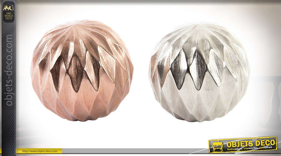 Série de 6 boules décoratives en aluminium finition argentée et cuivrée