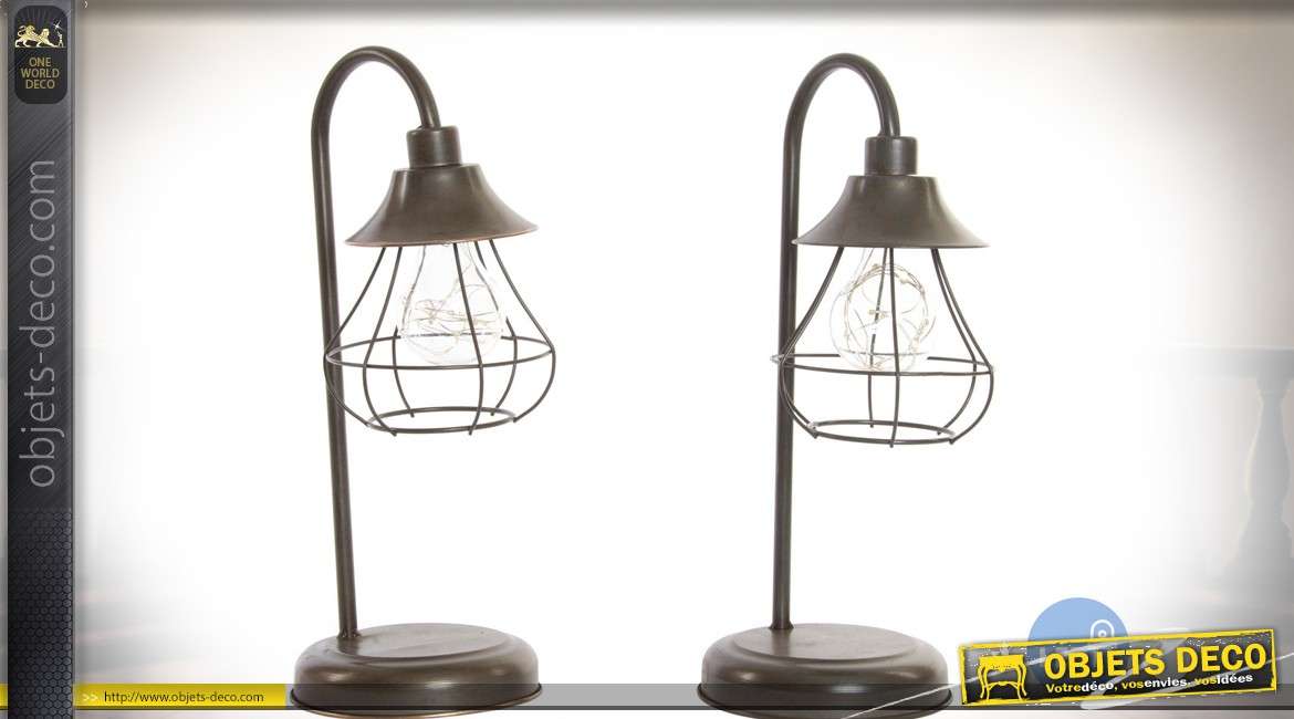 Duo de lampes de bureau en métal de style rétro et indus. éclairage LED 35 cm