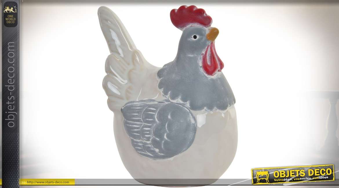 Figurine décorative de poule en porcelaine peinte et vernis 12 cm