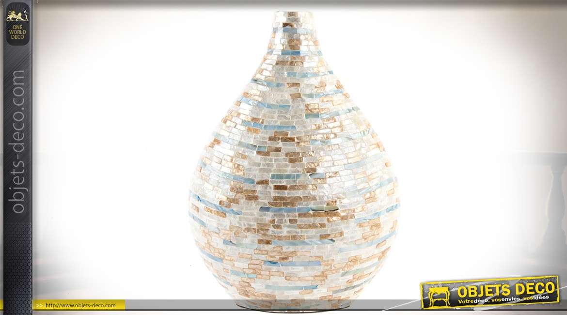 Vase goutte d'eau en bambou et mosaïque de nacre colorée 44 cm
