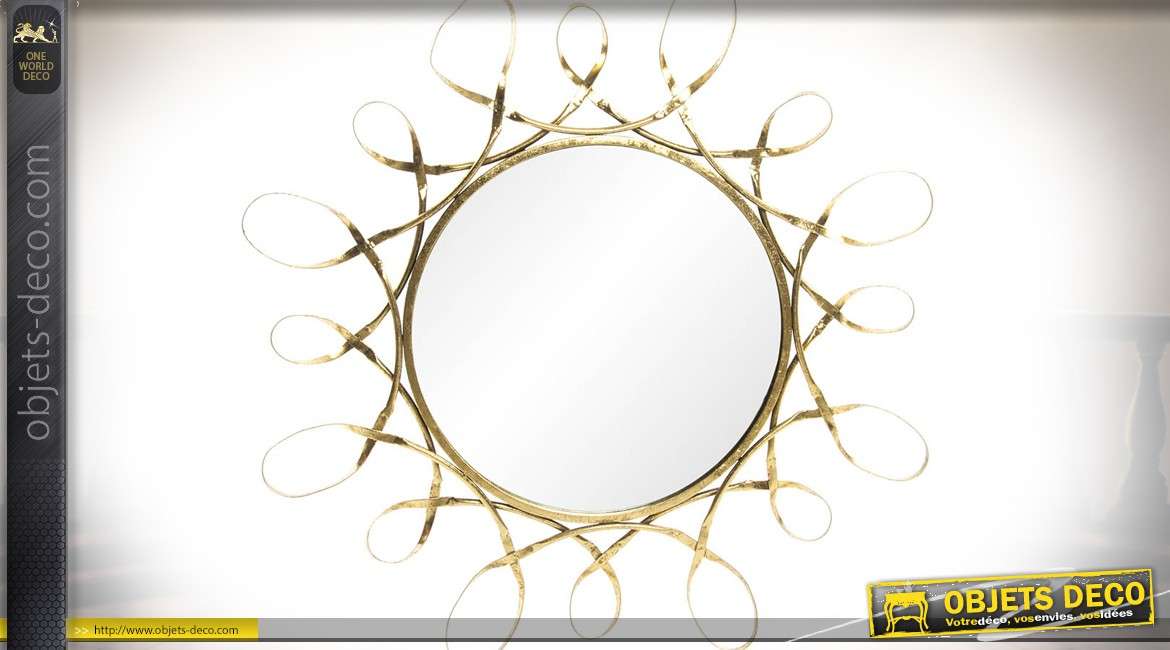Miroir rond déco murale en métal de style chic finition dorée Ø 80 cm