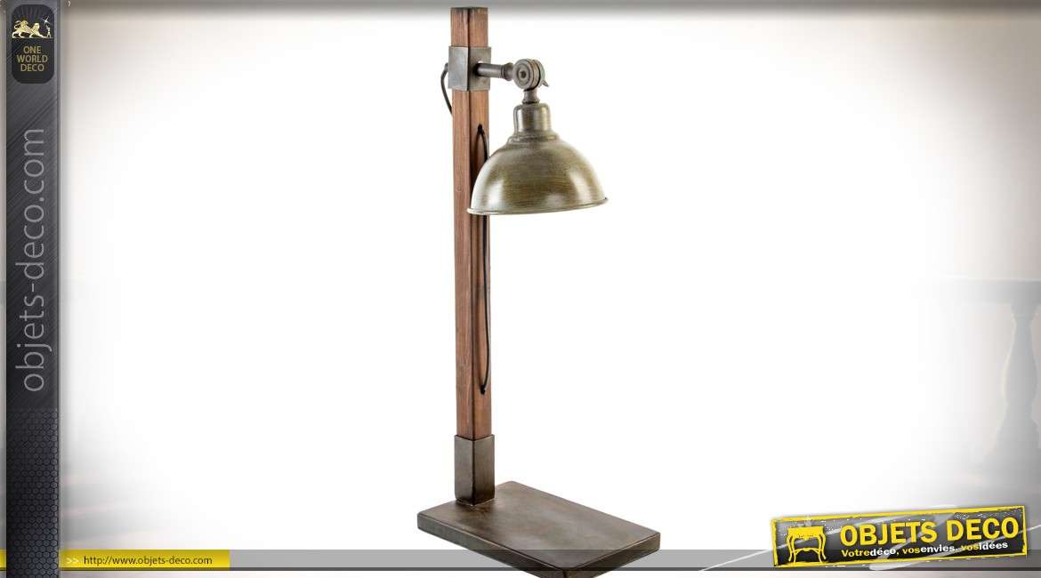 Grande lampe d'atelier en bois et métal de style rétro et industriel 63 cm