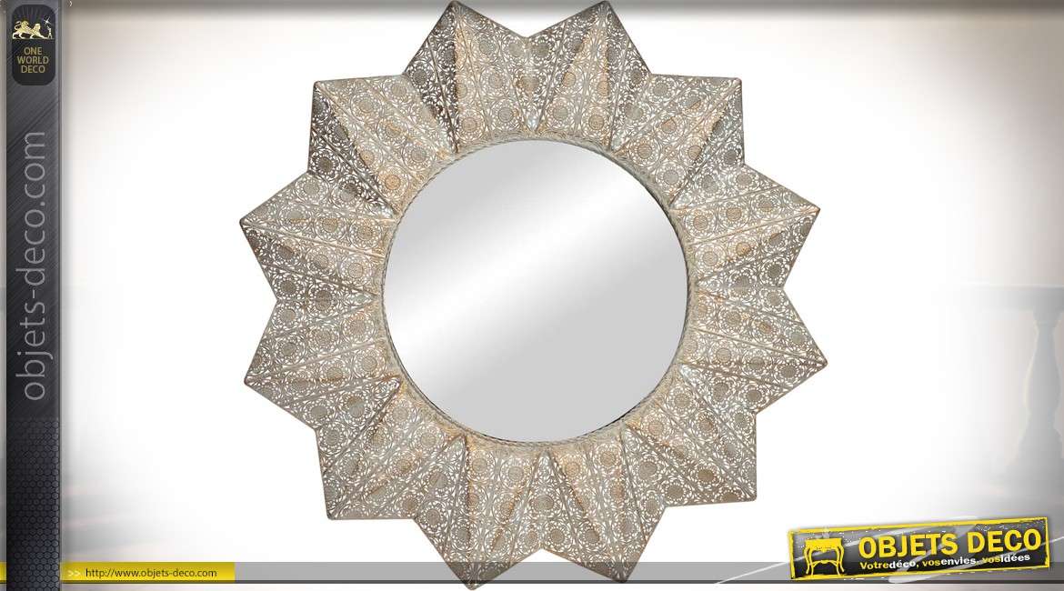 Miroir de style oriental en métal ajouré façon moucharabié Ø 72 cm