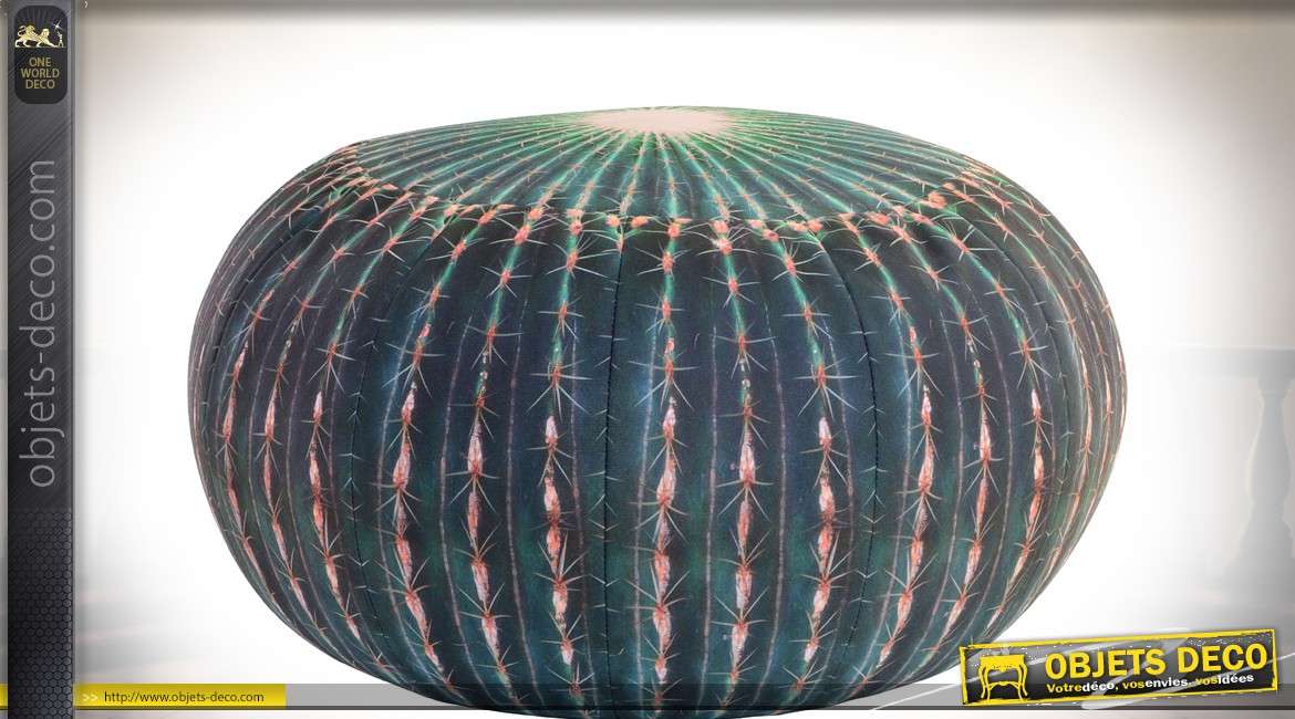 Coussin de sol en tissu en forme de cactus effet 3D en trompe-l'oeil Ø 50 cm