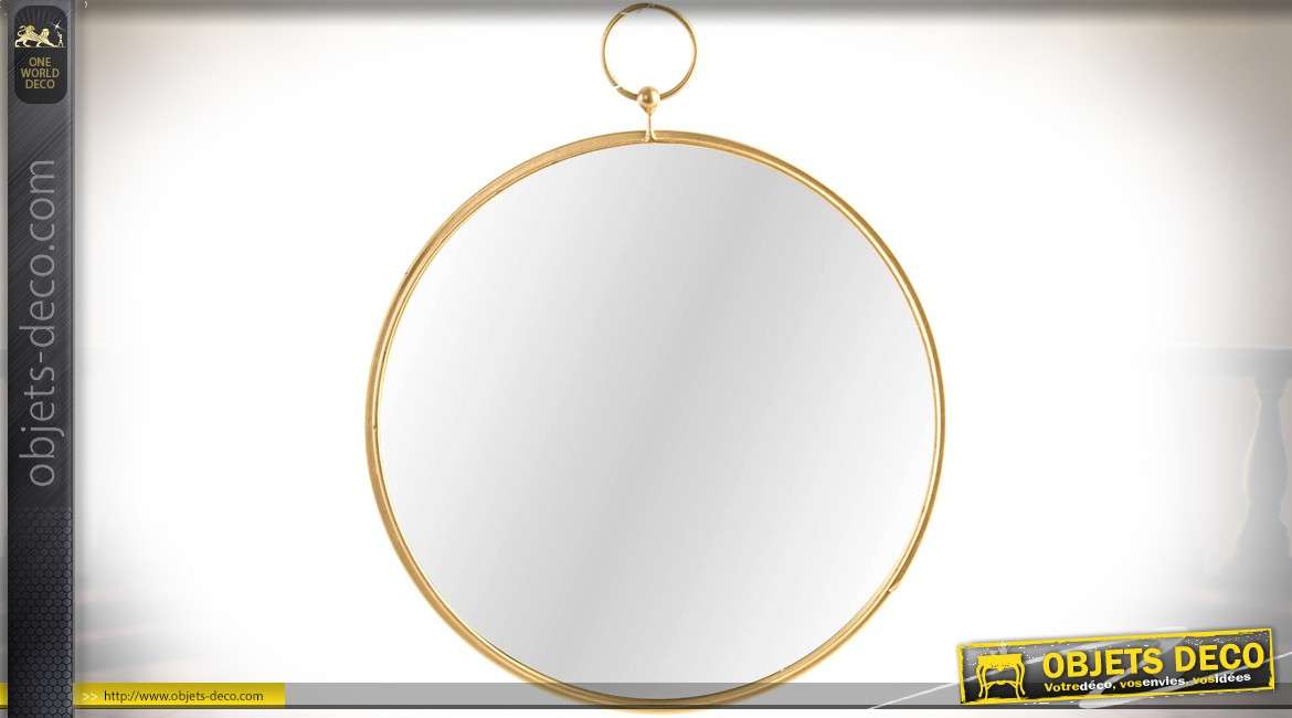 Miroir rond métal doré avec anneau de suspension Ø 32 cm