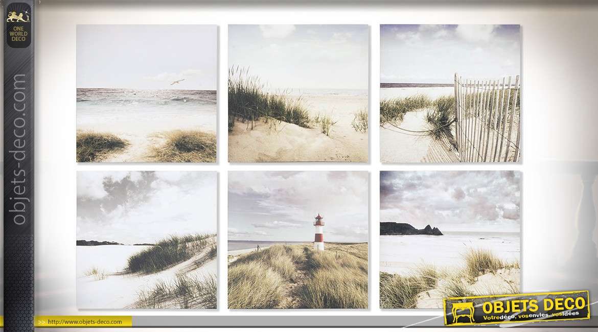Série de 6 toiles en 40 x 40 cm : dunes et bord de mer
