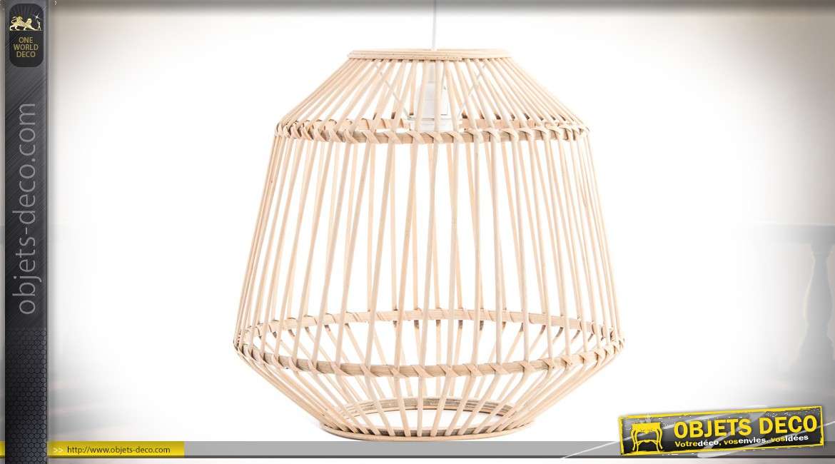 Suspension en forme de cage en bois naturel clair et rétro Ø 38 cm