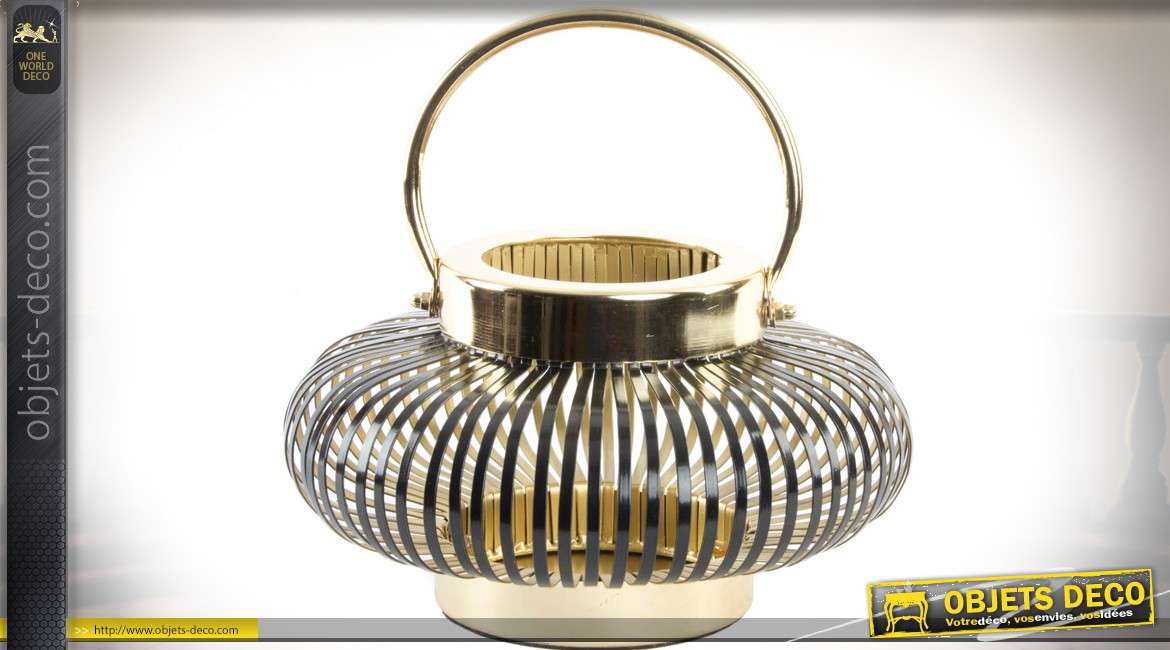 Lanterne bougeoir de table en métal doré brillant et brun foncé Ø 26 cm