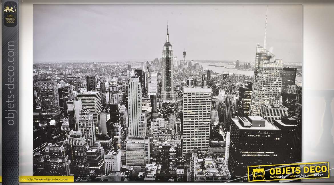 Tableau rétro noir et blanc et paillettes sur le thème de New-York 150 x 100 cm