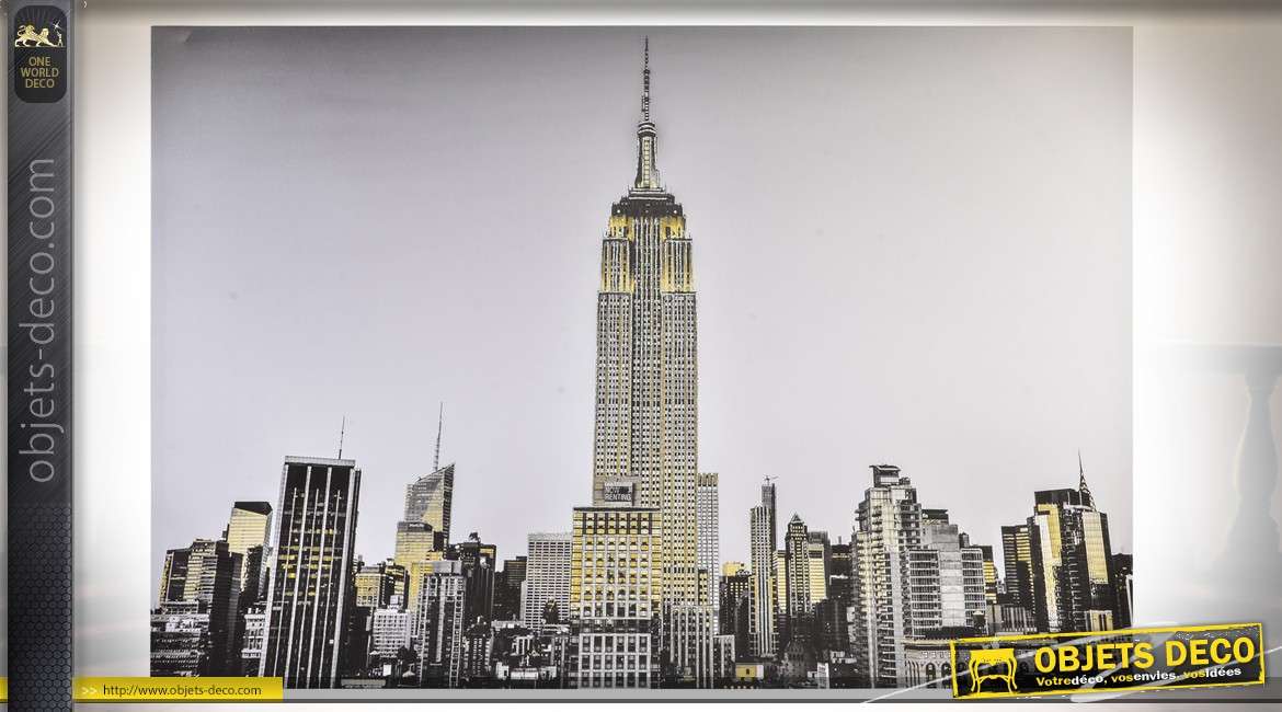 Peinture sur toile thème New-York avec finition paillettes dorées 150 x 100 cm