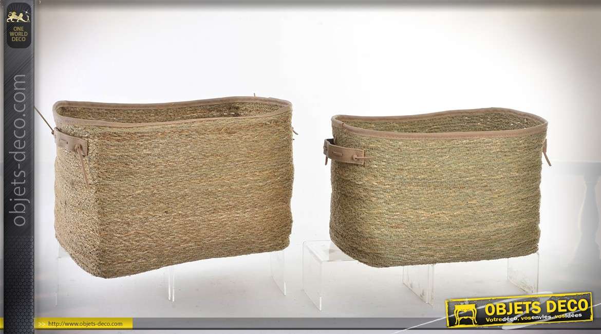 Série de deux corbeilles en fibres tressées avec poignées latérales de transport