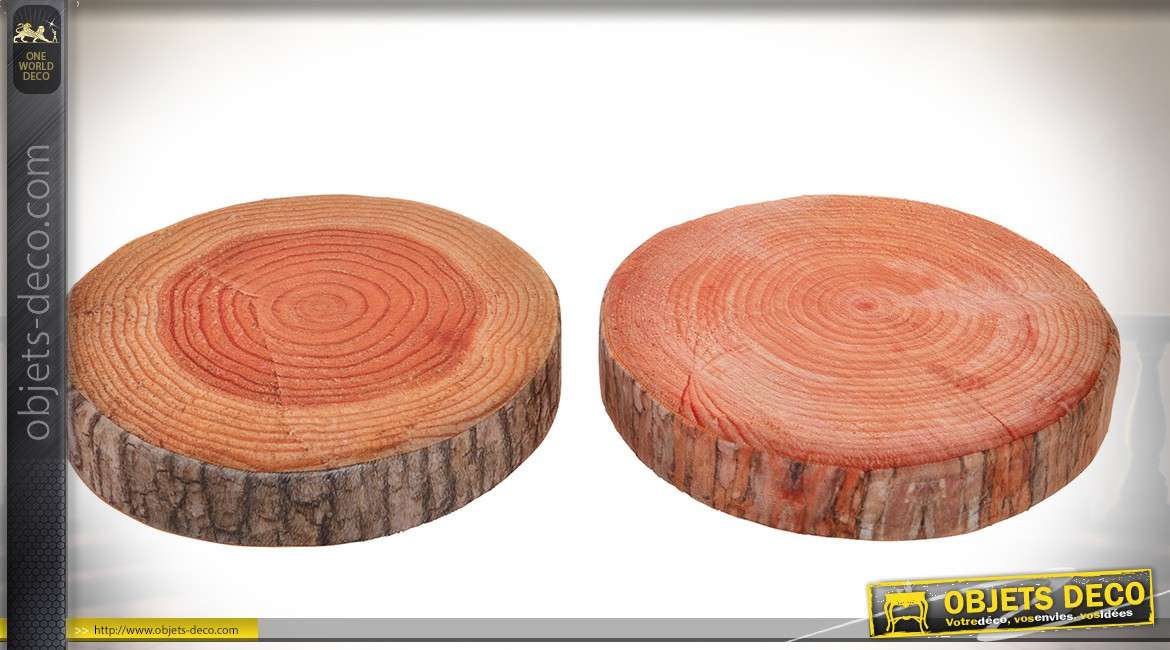 Série de 4 coussins de sol ronds en forme de coupes de troncs d'arbres Ø 39 cm