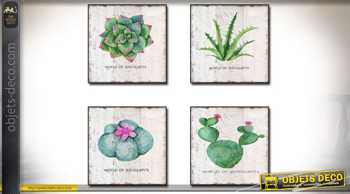 Série de 4 tableaux décoratifs sur le thème de cactus