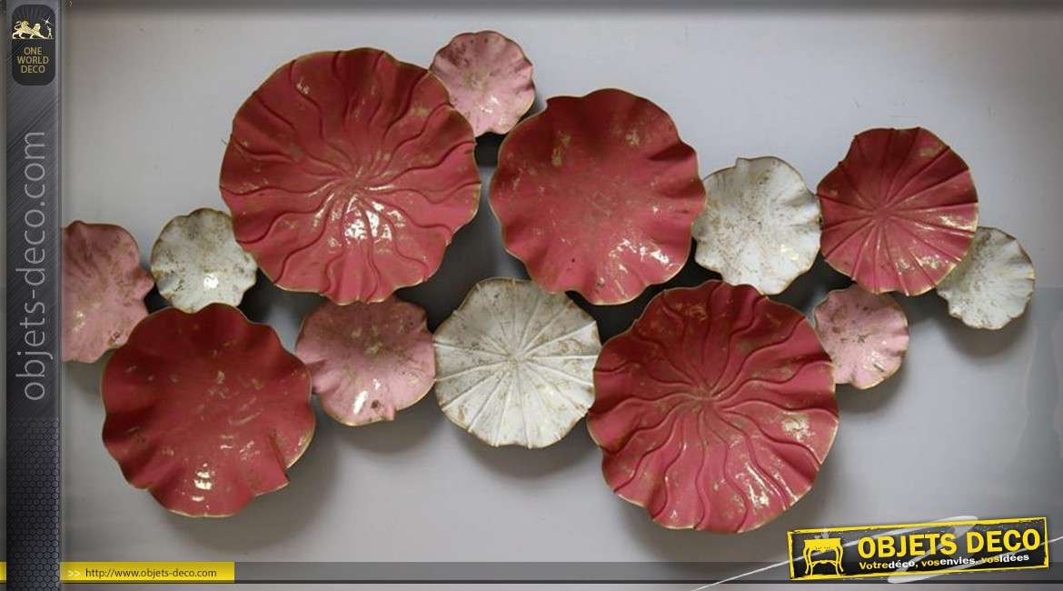 Décoration murale en métal : coraux stylisés teintes rose, blanc et rose corail 135 cm