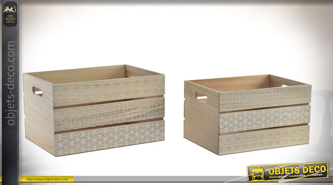 Série de 2 caisses en bois avec motifs géométriques 39 x 28 cm