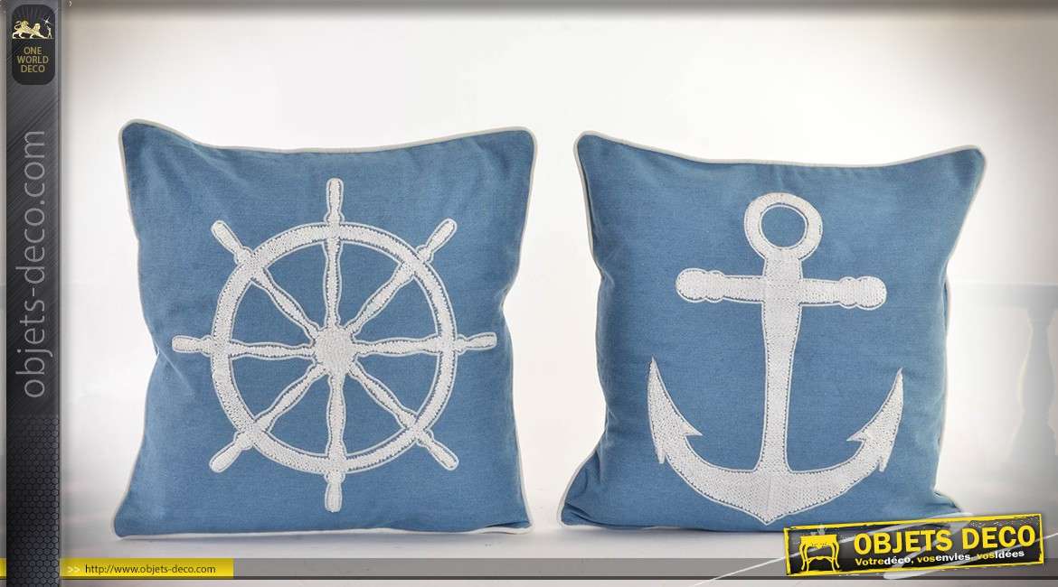 Duo de coussins coton et polyester thème de la marine et des bateaux