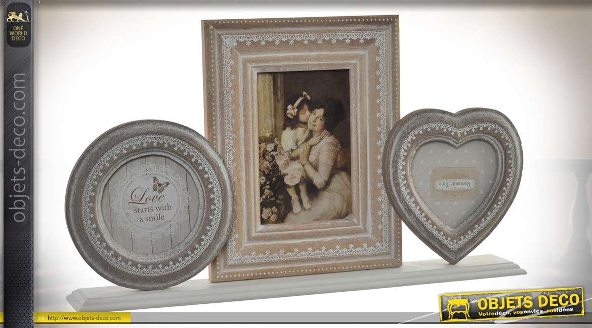 Cadre photos à poser en bois, de style romantique et rétro 43,5 cm