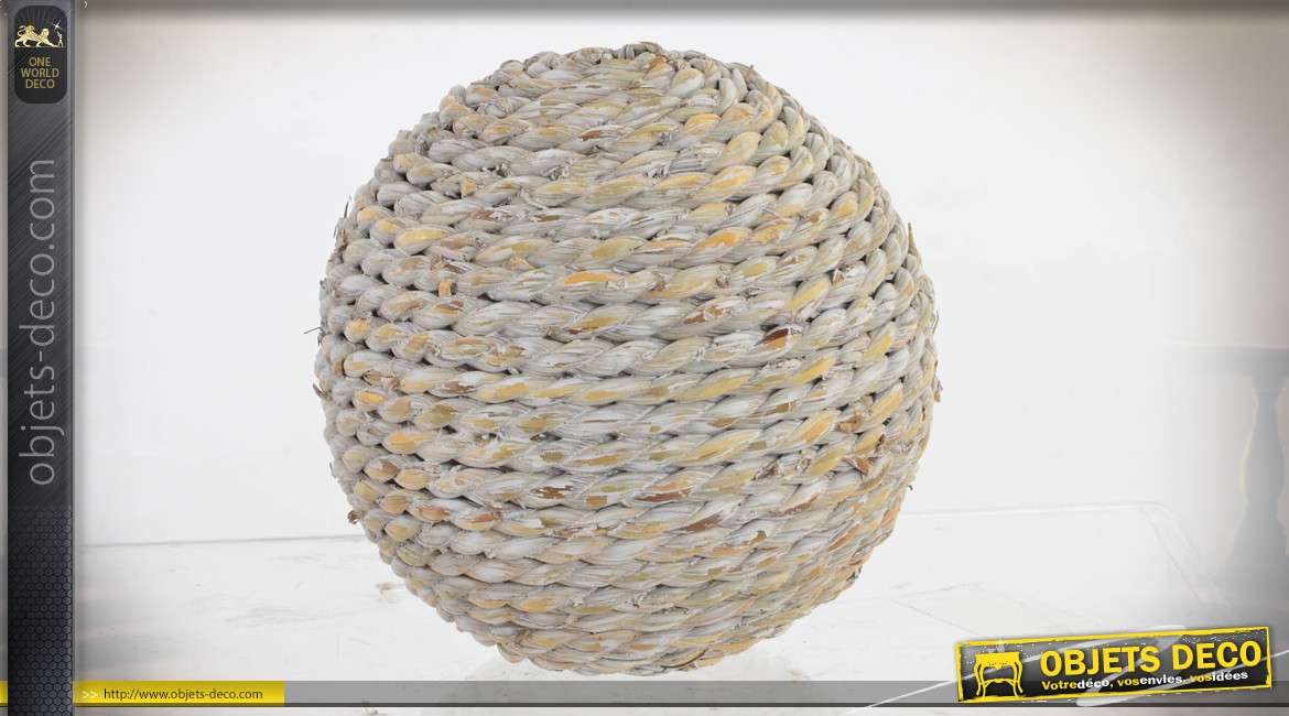 Six boules décoratives en fibre tressée aspect cordage vieilli Ø 10 cm