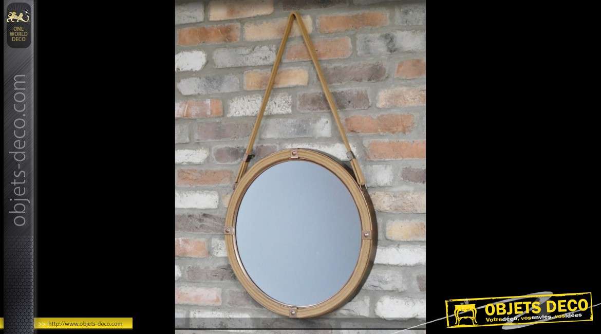 Miroir rond suspendu à cordages style bord de mer Ø 50 cm