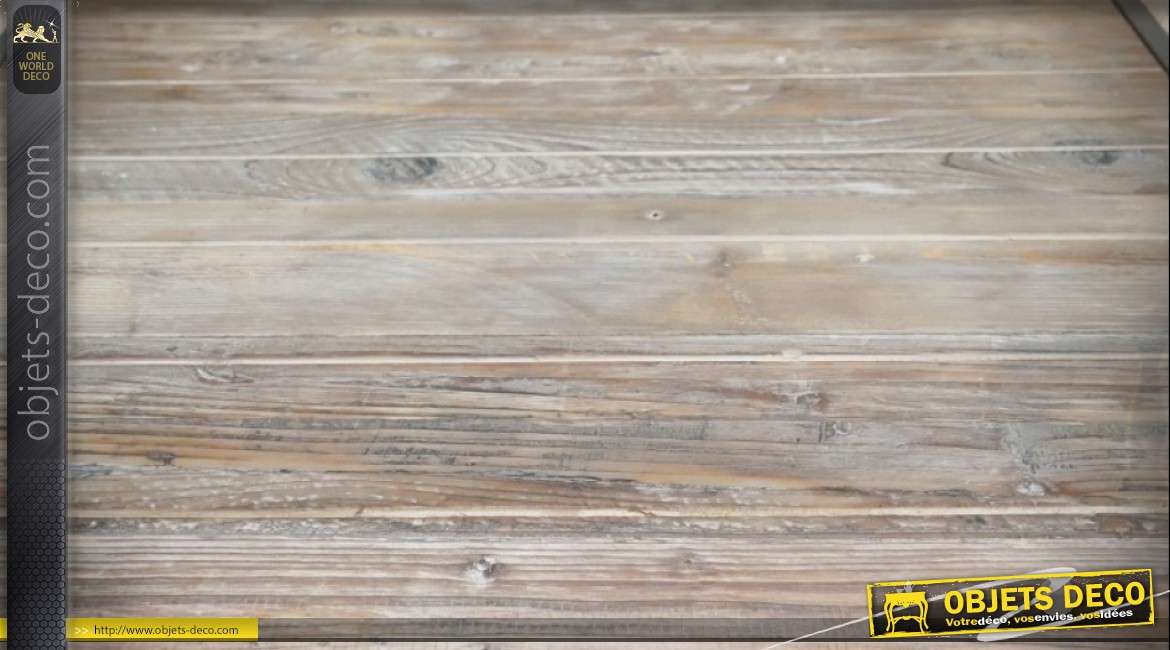 Table basse design industriel carrée en bois, métal et verre 80 x 80 cm