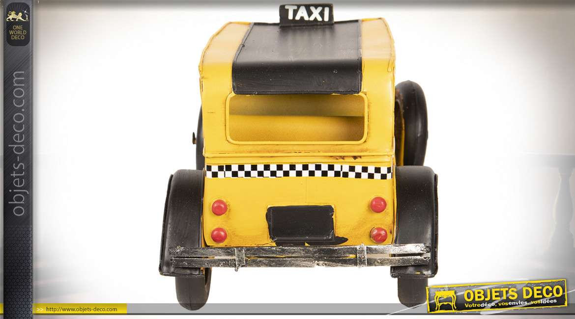Modèle réduit de décoration ancien tacot taxi noir et jaune 32 cm
