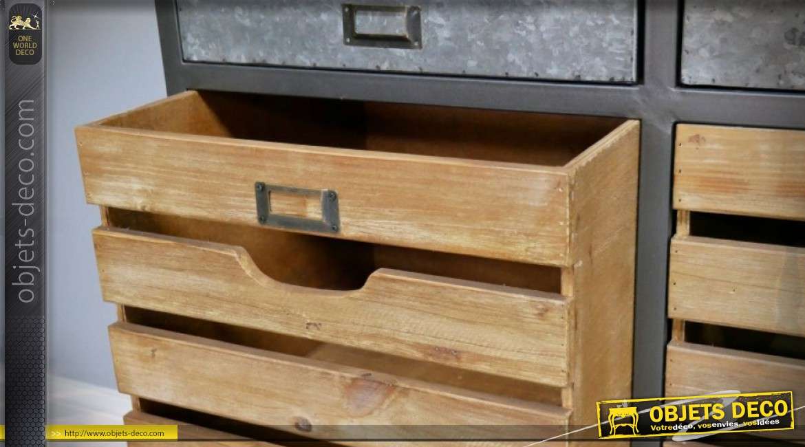 Console meuble de rangement industriel en bois et métal