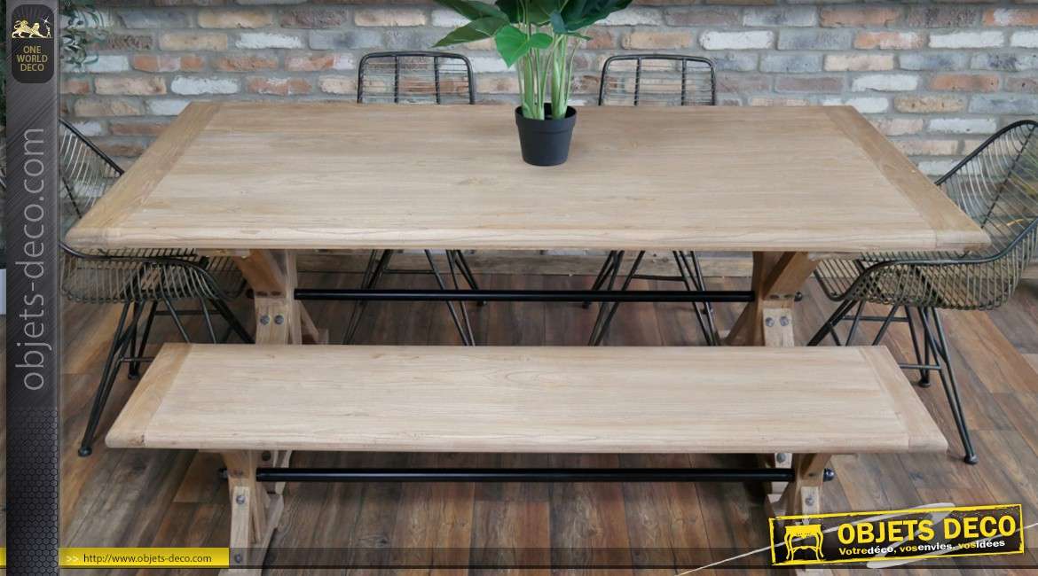 Table en bois d'orme récyclé, style rustico-moderne 200 x 100 cm