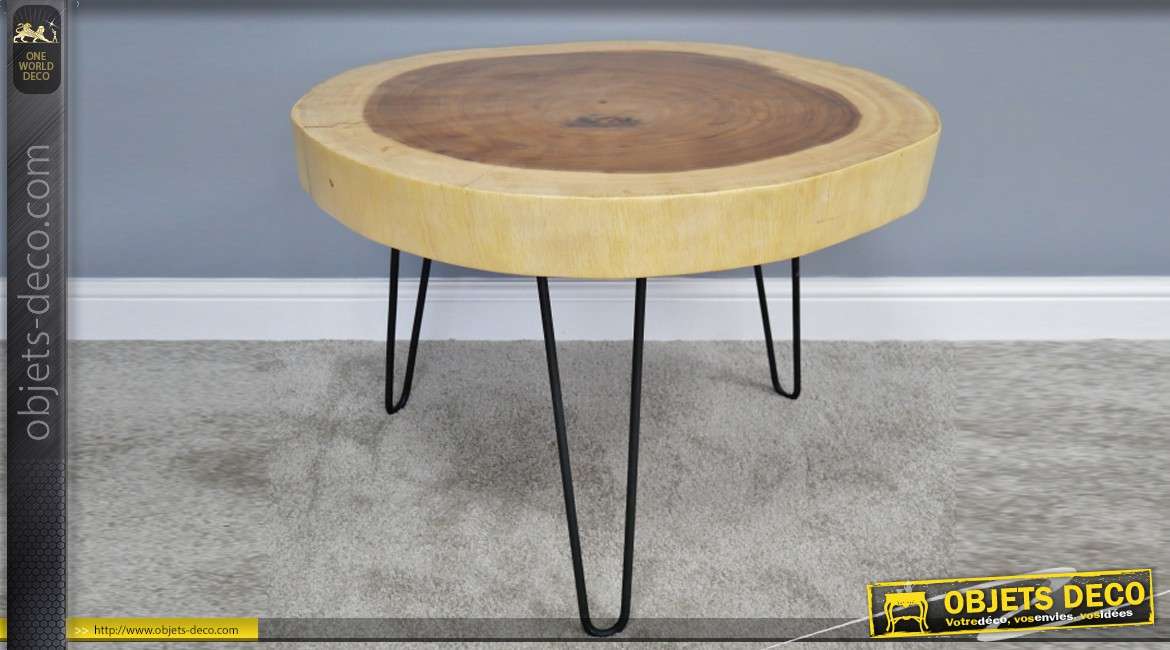 Table d'appoint en bois de suar, richement veinée et texturée, sur pieds 76cm