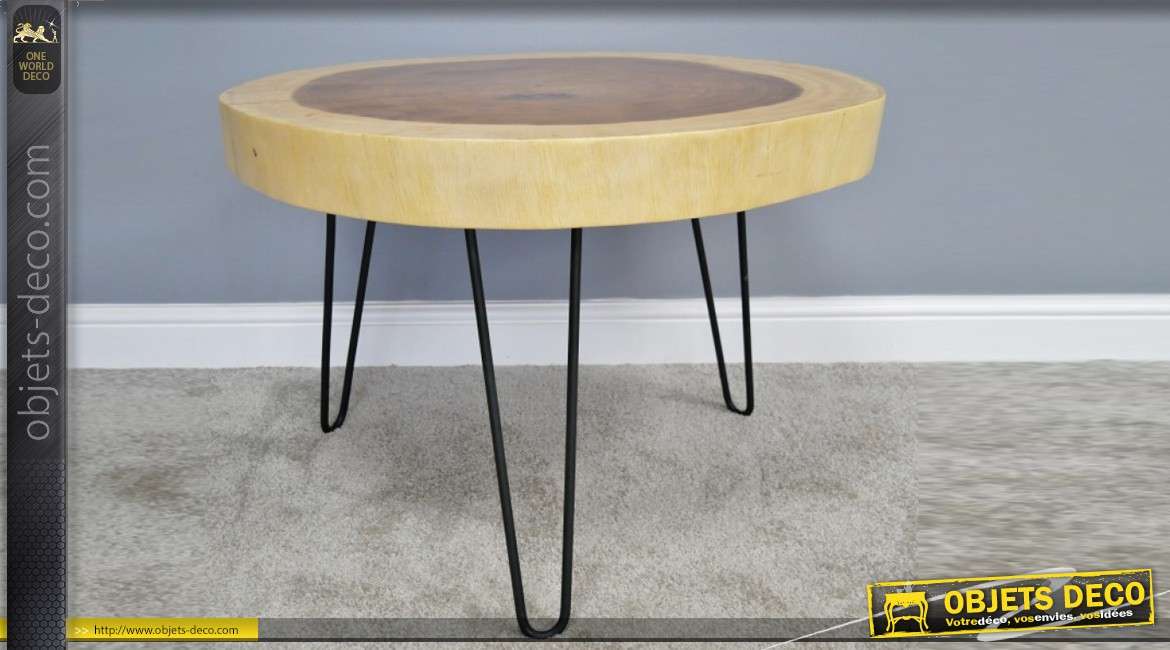 Table d'appoint en bois de suar, richement veinée et texturée, sur pieds 76cm
