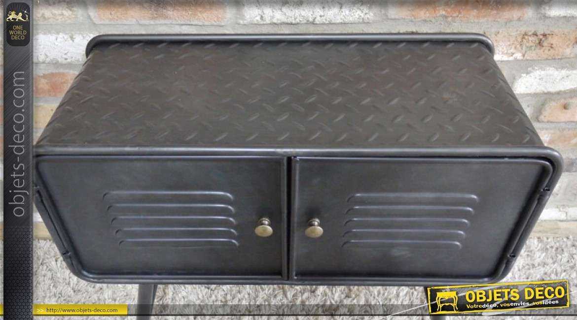 Meuble d'appoint en métal style industriel 2 portes, sur pieds 58cm