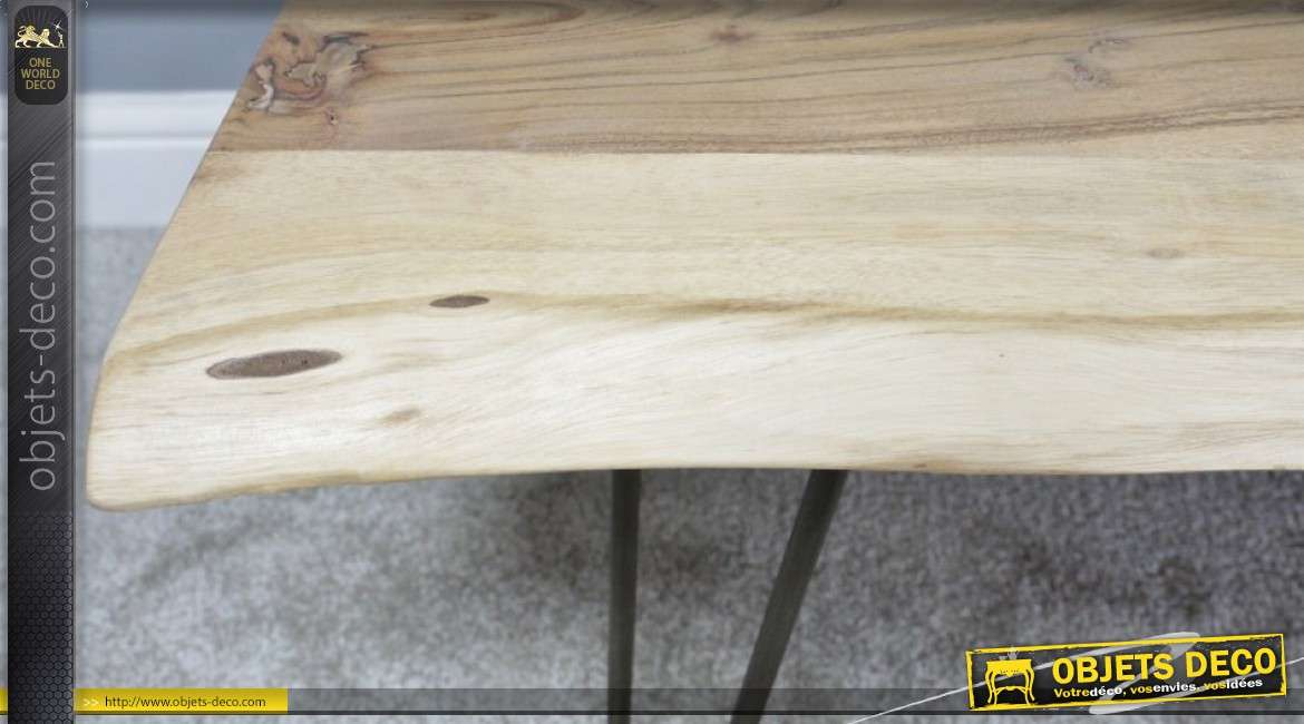Table basse de style minimaliste, en bois d'acacia et métal finition noir usé