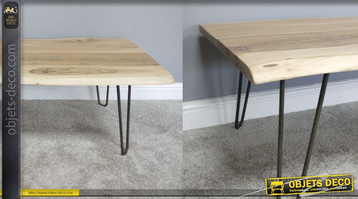 Table basse de style minimaliste, en bois d'acacia et métal finition noir usé