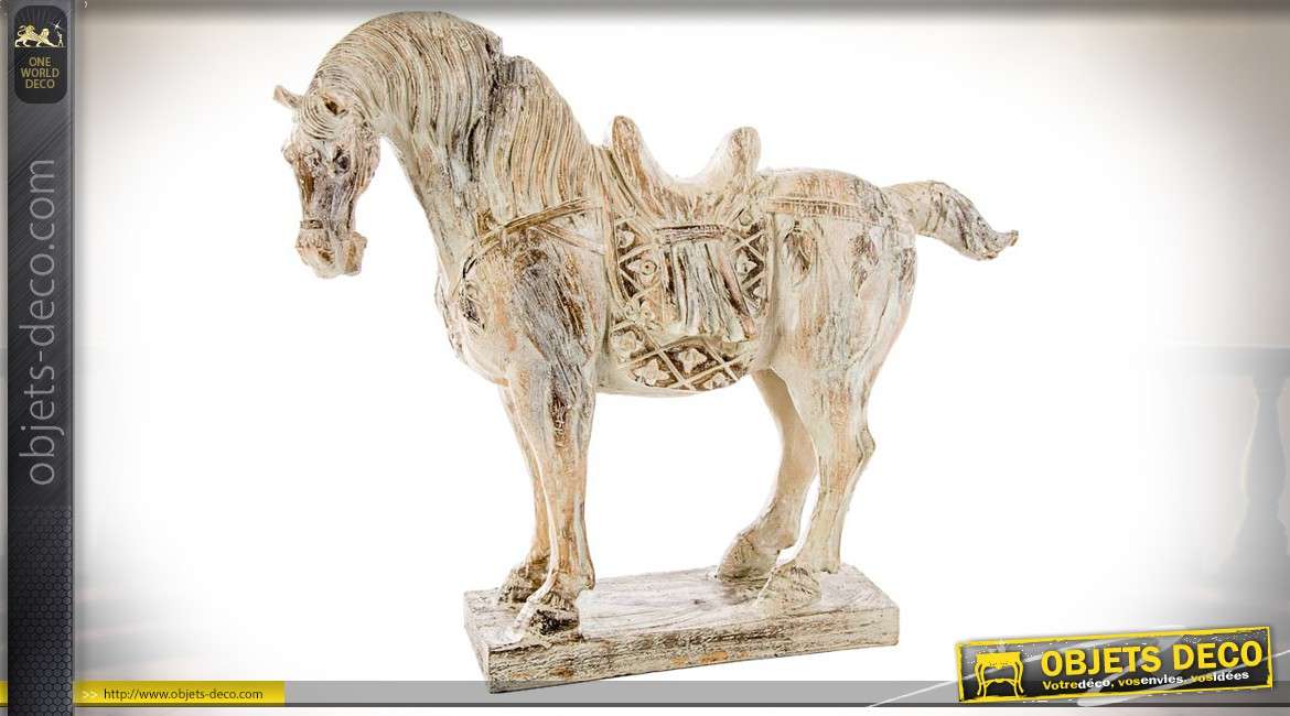 Statuette de cheval aspect vieilli imitation pierre 44 cm