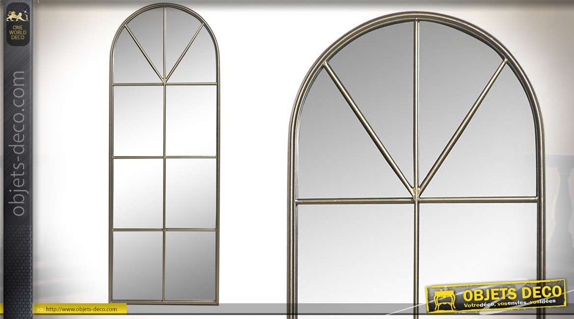 Miroir fenêtre en métal, style trompe l'oeil moderne, hauteur finale 110cm