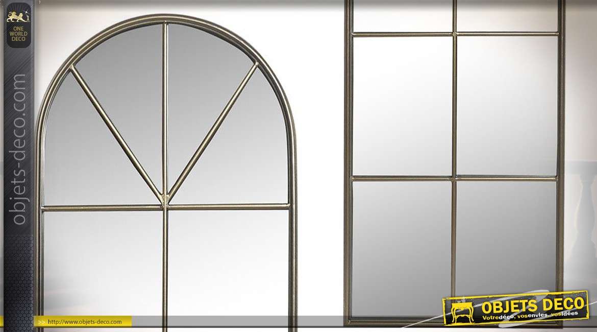 Miroir fenêtre en métal, style trompe l'oeil moderne, hauteur finale 110cm