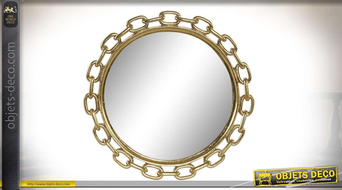 Miroir en résine finition doré brillant, de style moderne esprit chaine 34cm