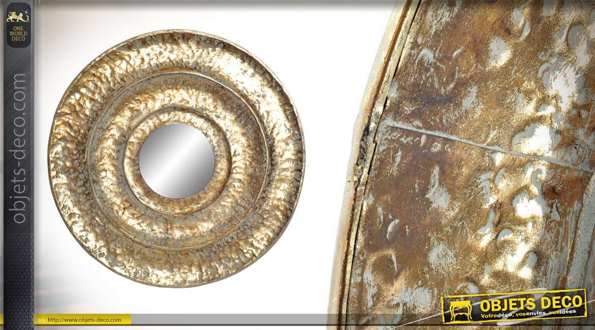 Miroir rond avec encadrement en métal finition bronze doré brillant 77cm
