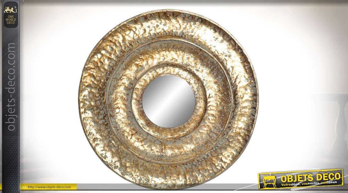 Miroir rond avec encadrement en métal finition bronze doré brillant 77cm