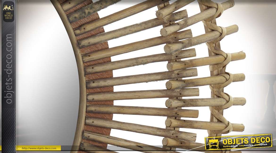 Miroir en bambou naturel, esprit nature chic, forme ronde double encadrement 58cm