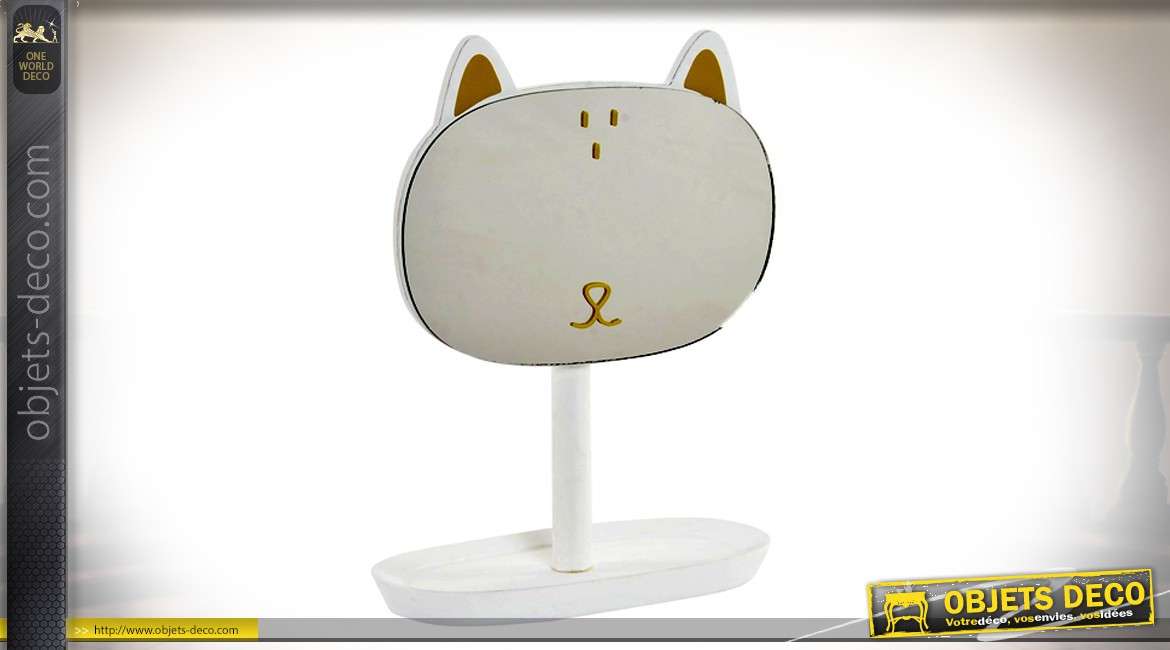 Miroir de table en forme de chat, inclinable, base en métal finition blanche 21cm