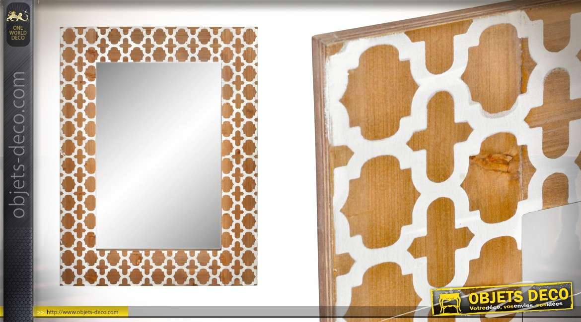 Miroir en bois, finition naturel et blanc, motifs dits girafe, esprit moderne 80cm